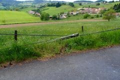 Poteau téléphonique à terre à Champagnat-le-Jeune (63) en mai 2015 - Orange info
