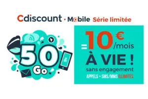Promo Cdiscount Mobile 50 Go 10 euros à vie