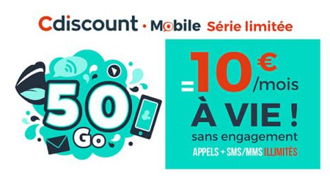 Promo Cdiscount Mobile 50 Go 10 euros à vie