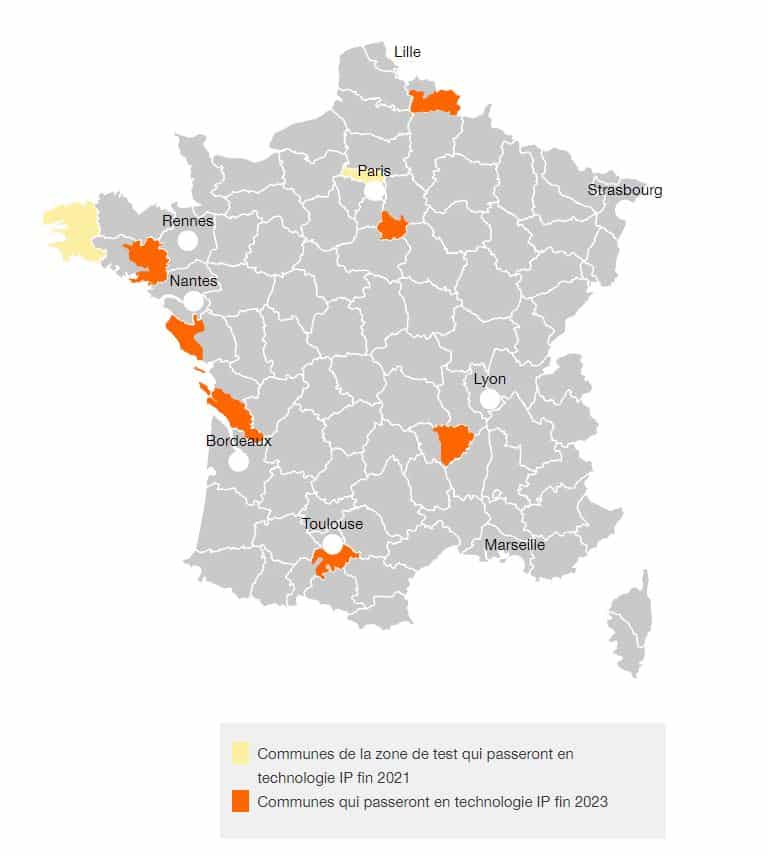 Carte de l'extinction du réseau RTC orange