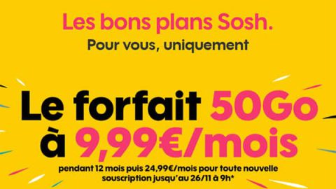 Les bons plans Sosh, forfait 50 Go à 9,99€ par mois