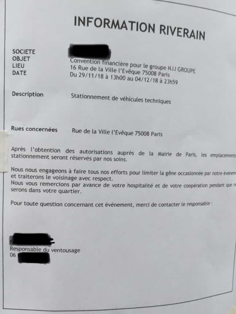 Lettre d'information blocage rue siège de Free pour la sortie de la Freebox V7