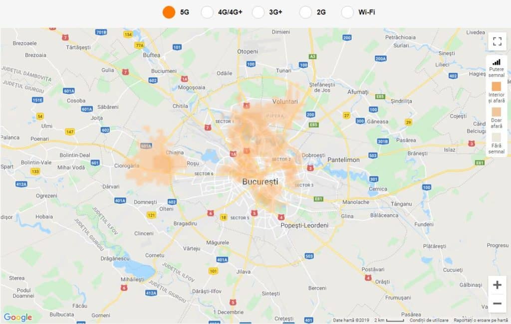 La couverture de Bucarest en 5G au 5 novembre 2019