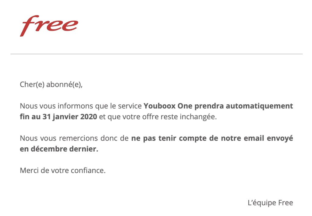 Mail envoyé aux abonnés Free
