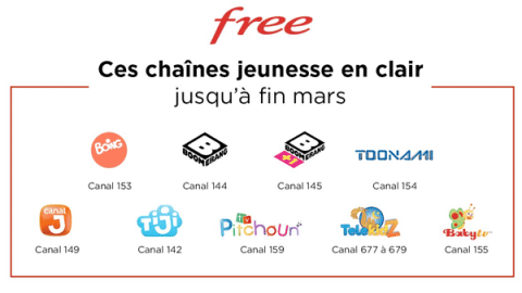 Free offre ses 9 chaines jeunesse jusqu'à fin mars