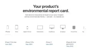 Les fiches environnementales de chaque produit Apple