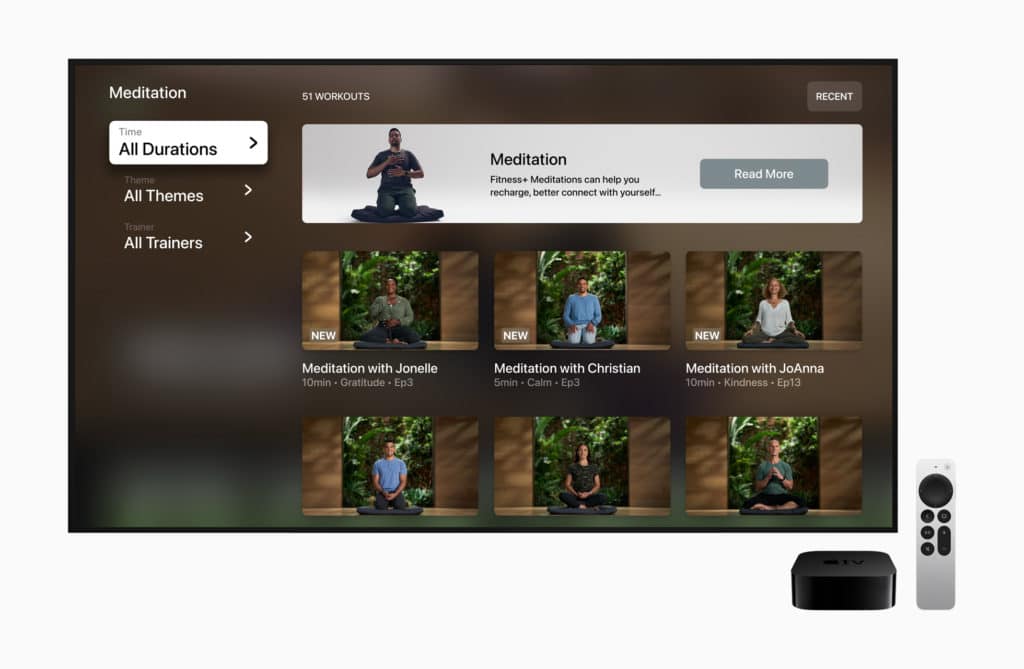 Fitness+ méditation guidée sur l'apple tv