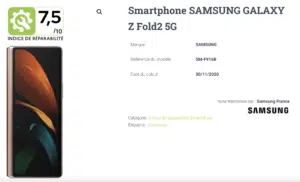 Galaxy Z Fold 2 indice reparabilite