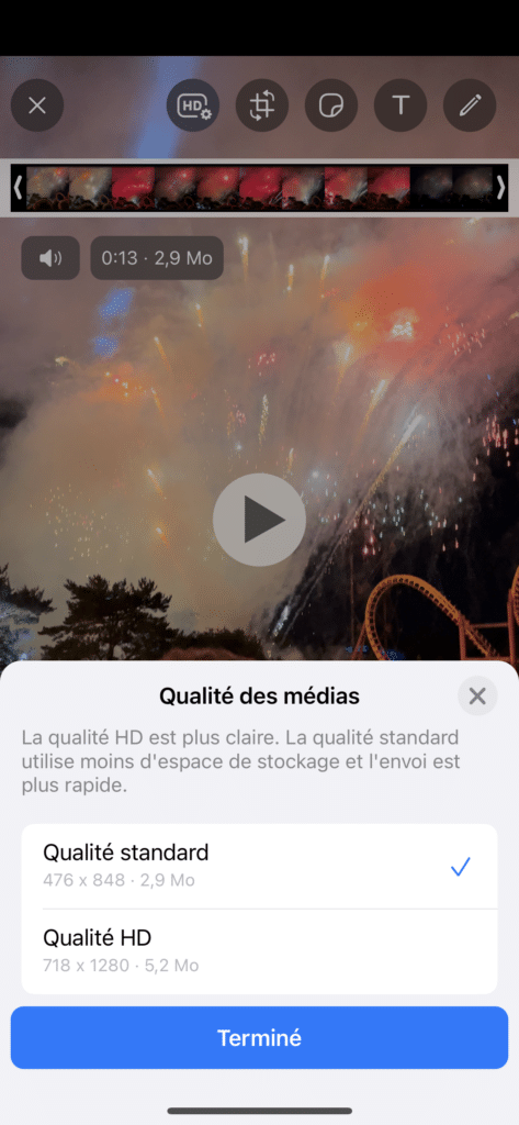 whatsapp envoi vidéos HD