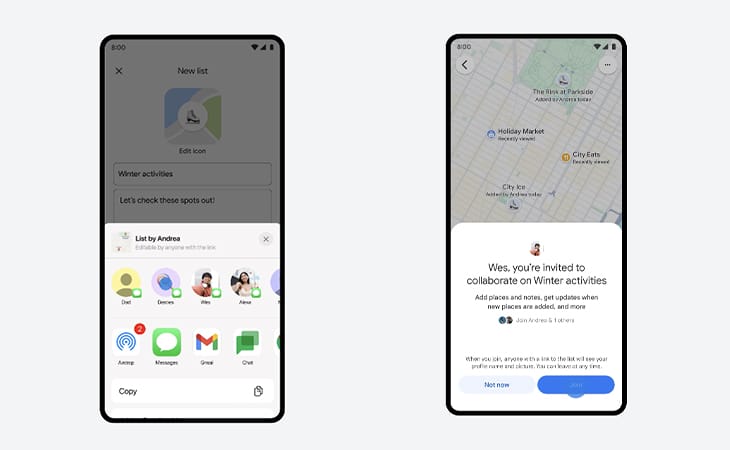 google maps listes collaboratives