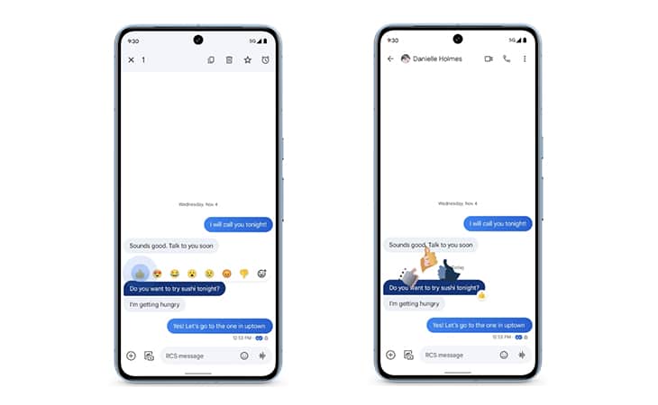 google messages réactions animées