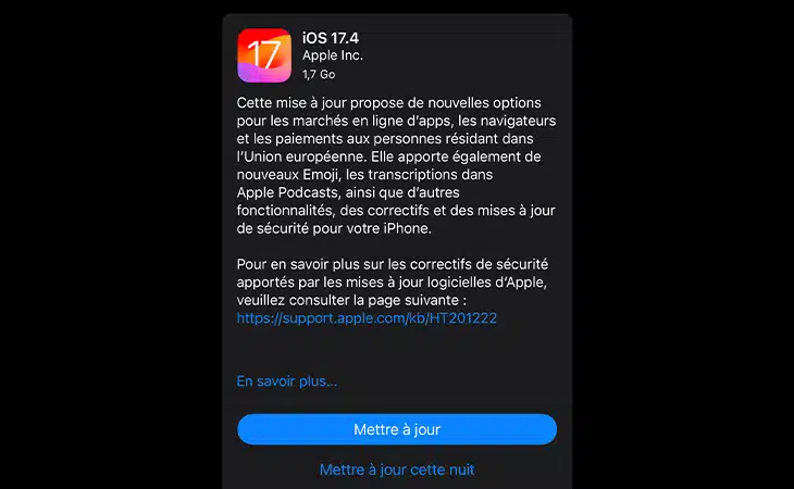 iOS 17.4 installation