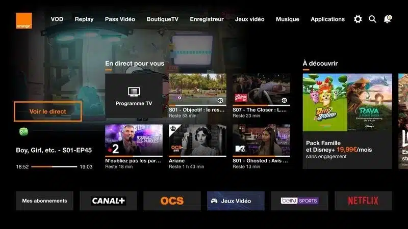 L'interface du décodeur TV6 - Orange