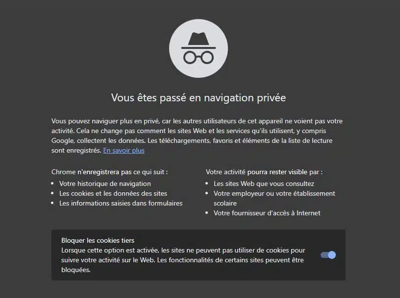 Le mode navigation privé Google Chrome