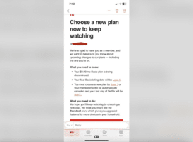 Mail envoyé par Netflix aux abonnés Essentiel aux Etats-Unis
