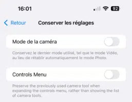 ios 18 controls menu appareil photo