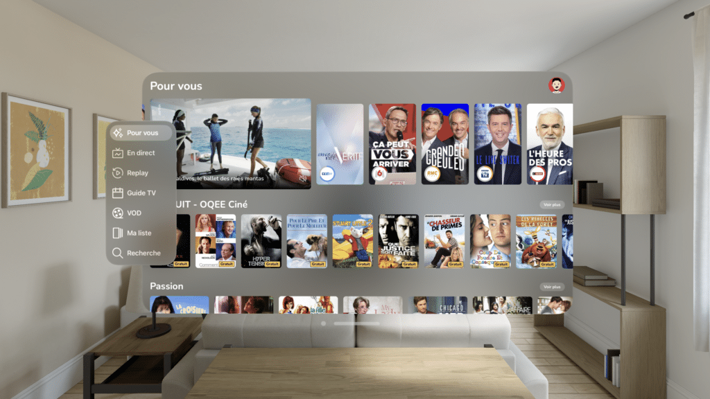 Oqee by Free dans l'Apple Vision Pro