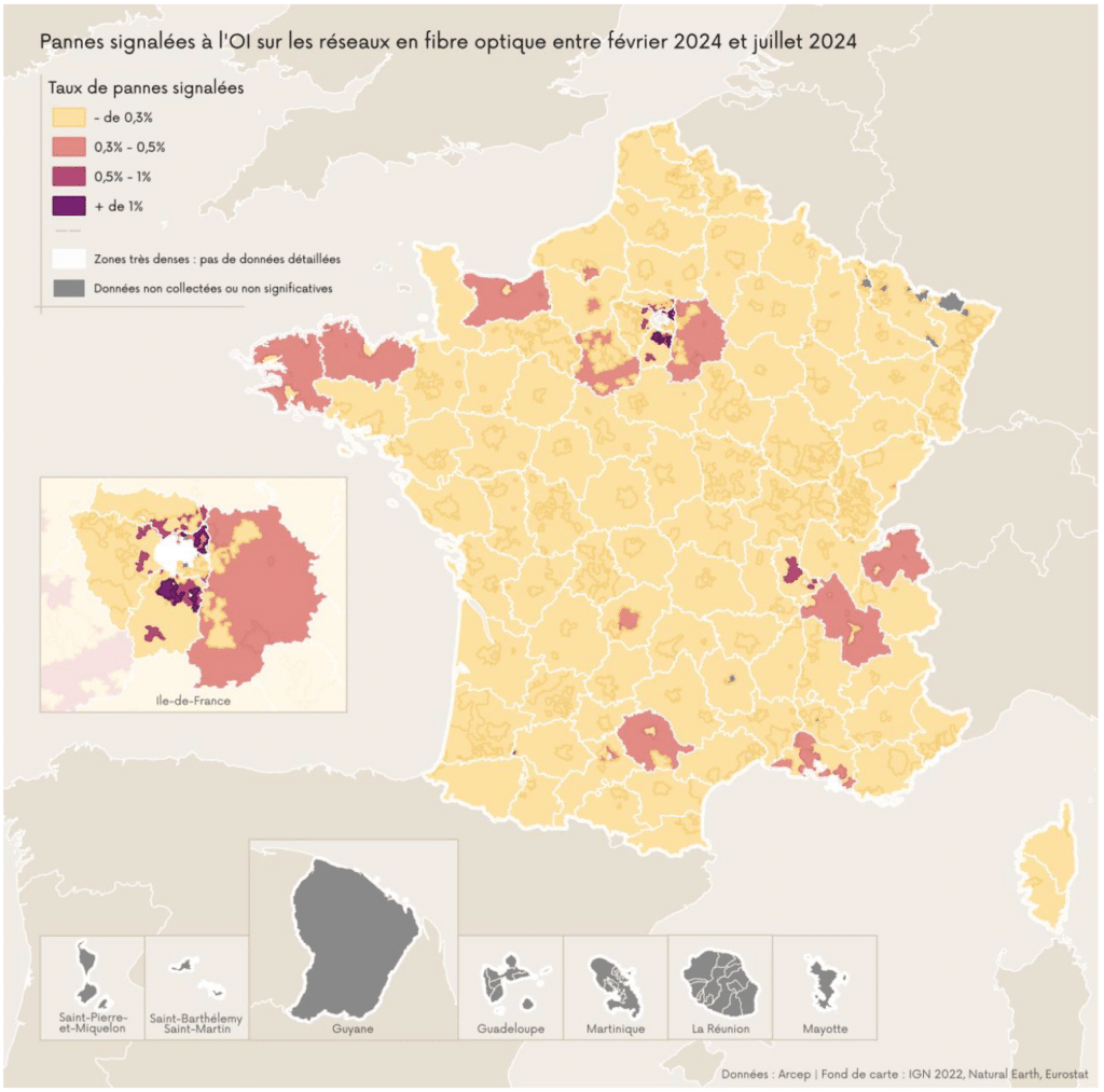 Taux de pannes sur les réseaux en fibre optique en France