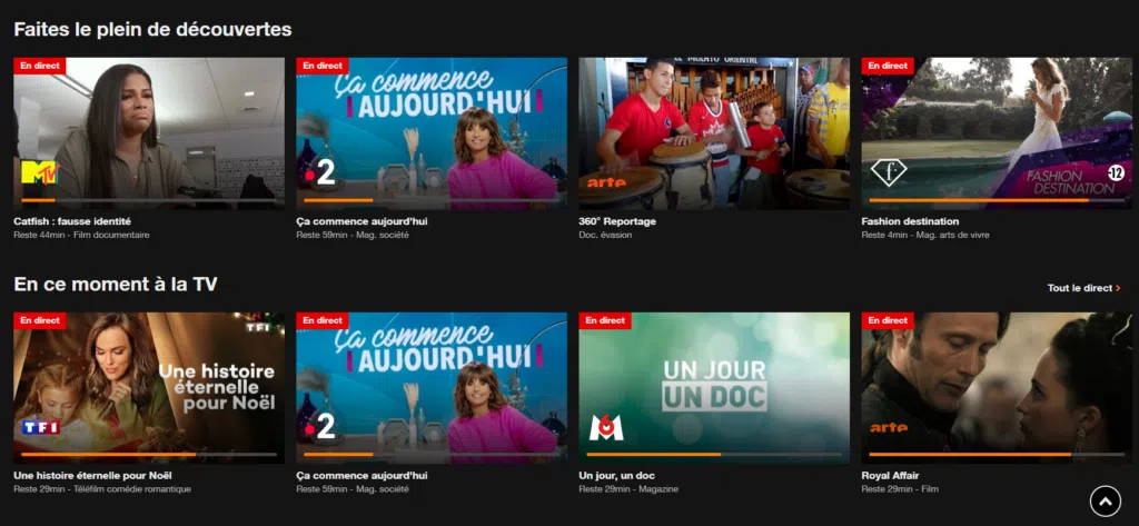 La nouvelle interface de la TV d'Orange, les contenus replay et les chaînes en direct