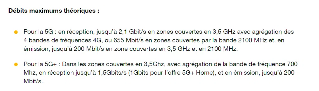 Les débits en 5G et 5G+ chez Orange