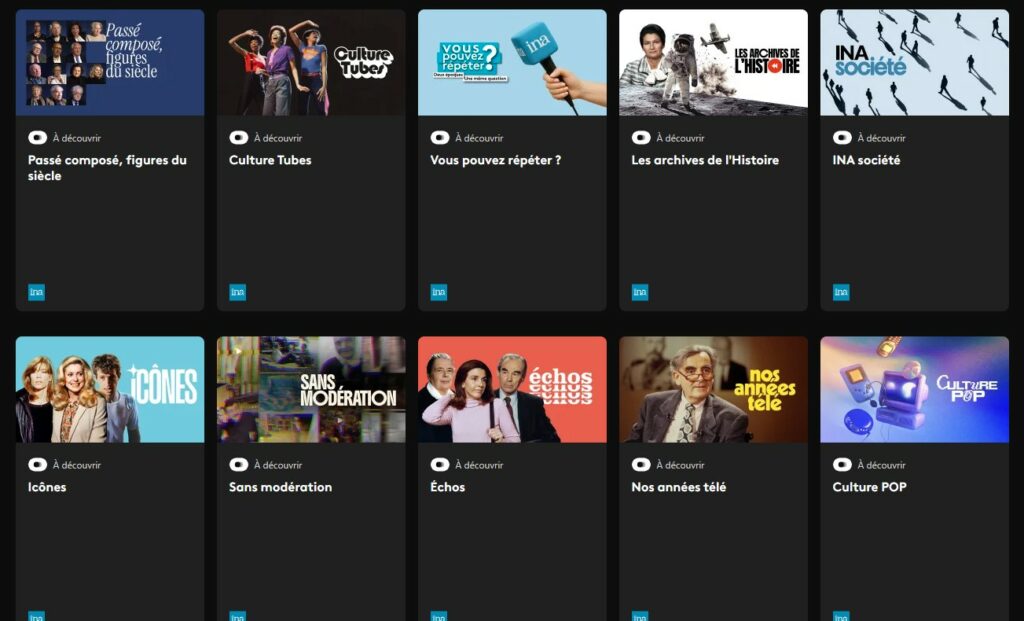 Différentes émissions de l'INA sur france.tv