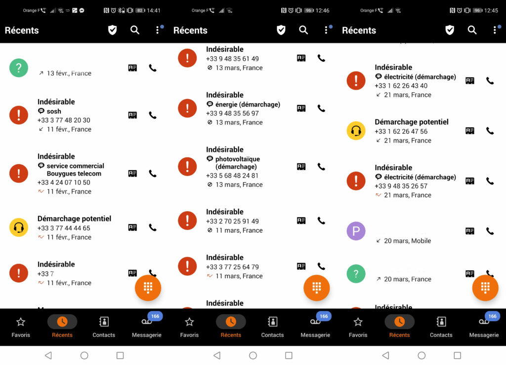 Orange Téléphone liste d'indésirables