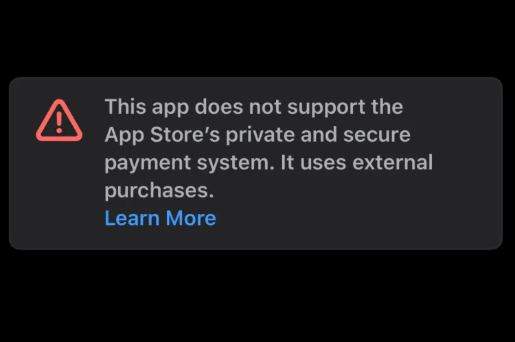 Le message d'alerte d'Apple sur l'App Store