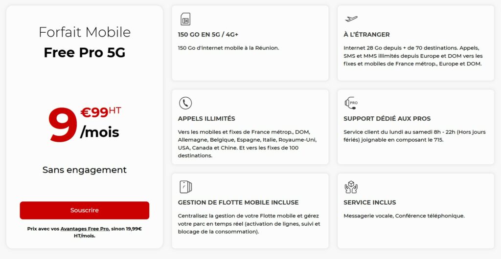 forfait free pro réunion