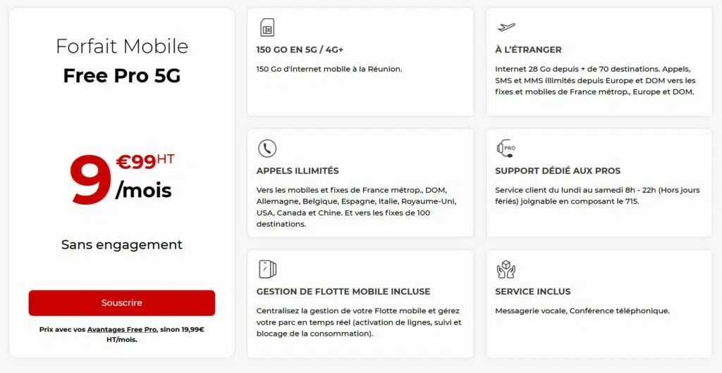 forfait free pro réunion
