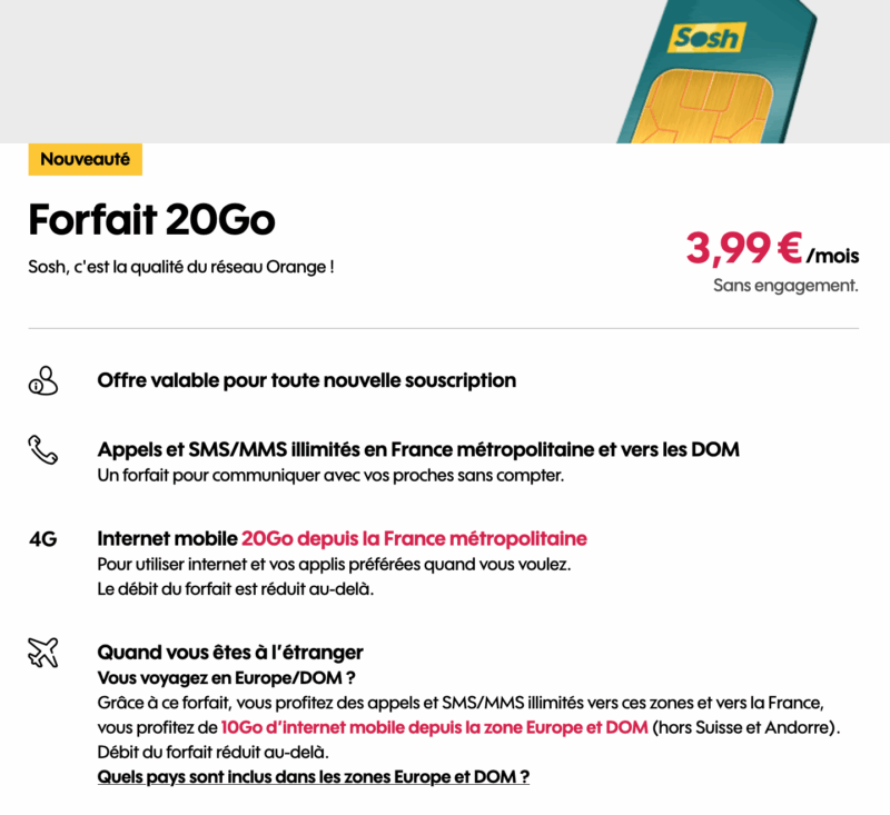 Forfait Sosh 20 Go