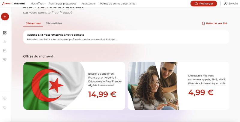 Free prépayé interface
