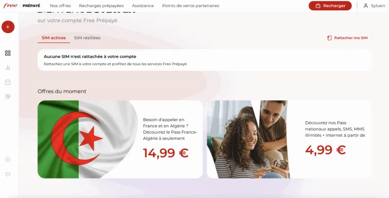 Free prépayé interface