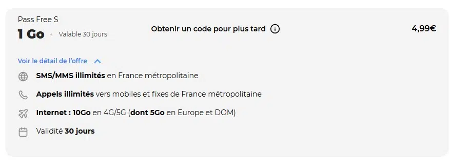 Le pass Free S de Free Prépayé