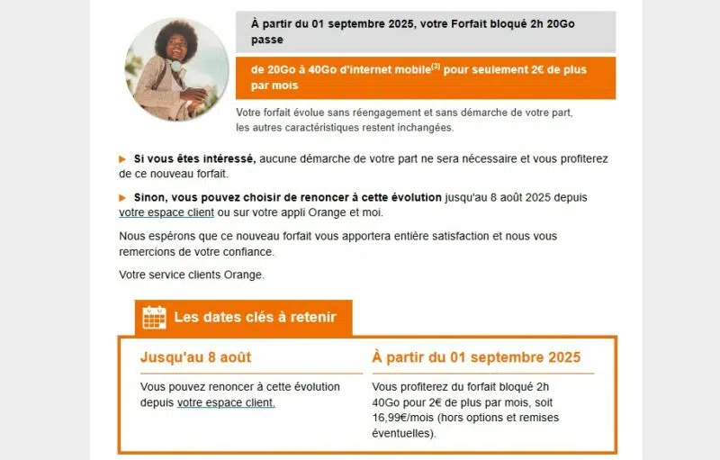 Augmentation du forfait 2h 20 Go d'Orange