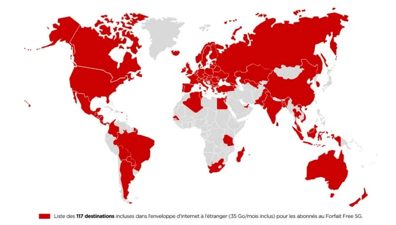 Les pays inclus dans le forfait Free