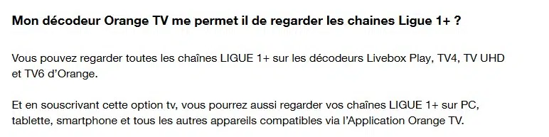 Les appareils compatibles Ligue 1+