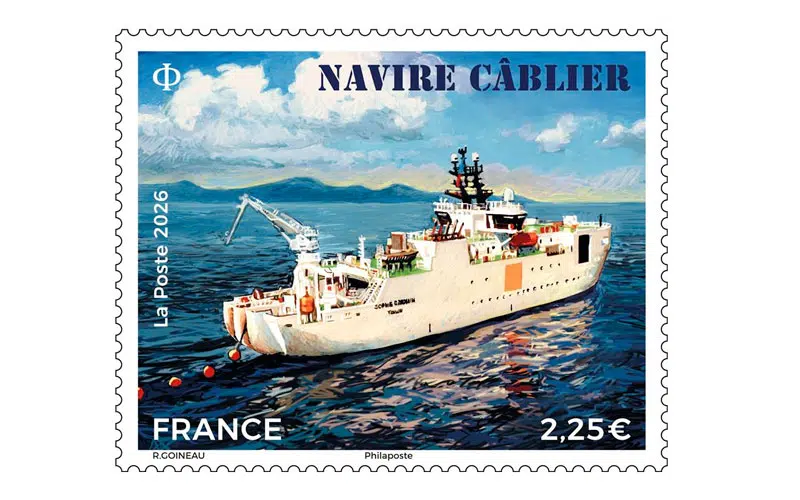 Le timbre sur le navire câblier représentant le Sophie Germain