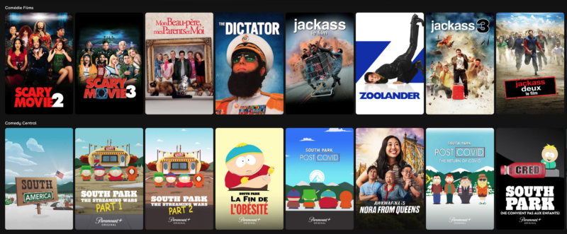 Aperçu des contenus Comedy Central
