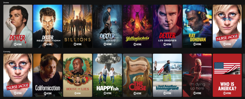 Aperçu des séries Showtime